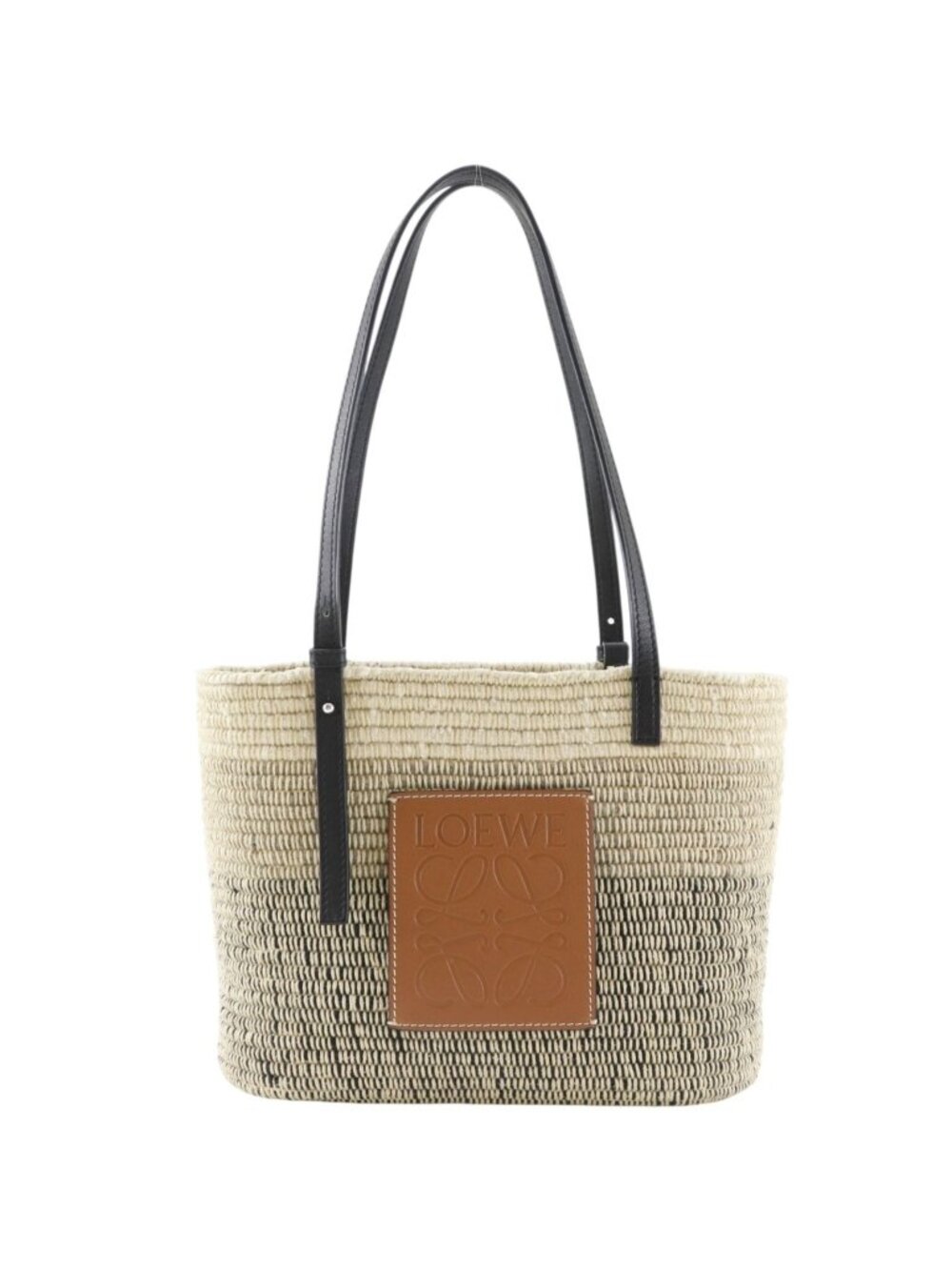 Loewe Square Basket Small Anagram Raffia Wool Beige Black Tote Bag